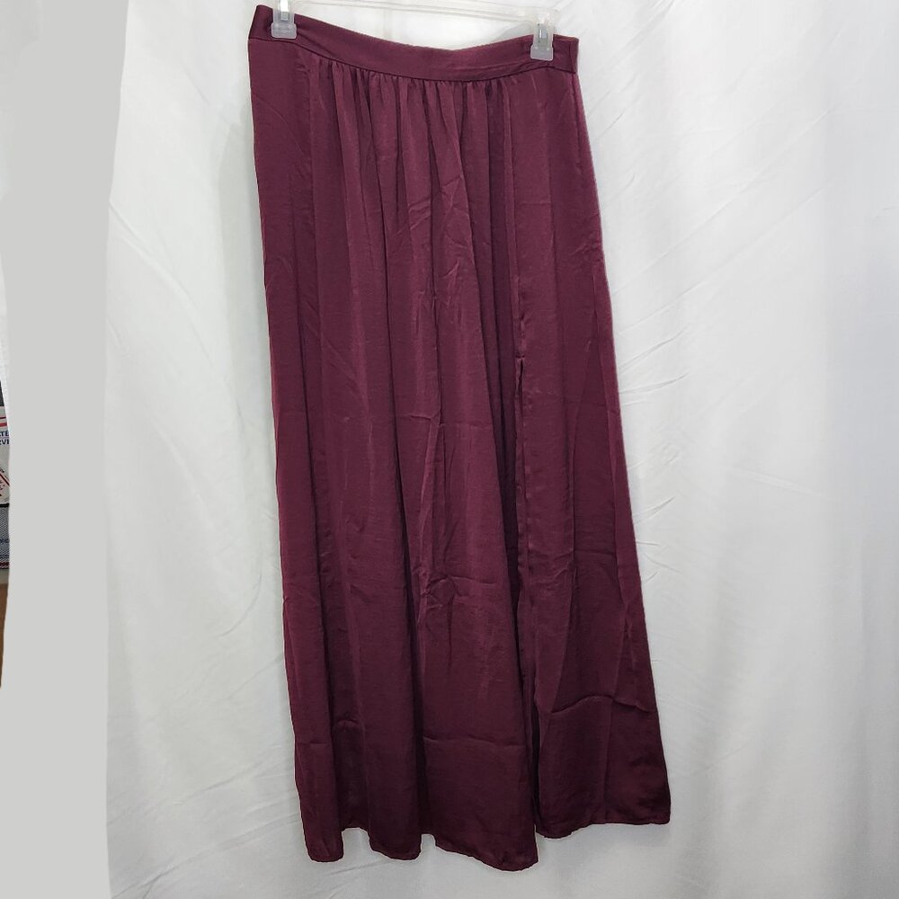 Victorias Secret Satin Maxi Skirt Womens 10 Wine Purple High Slit A-Line 0102